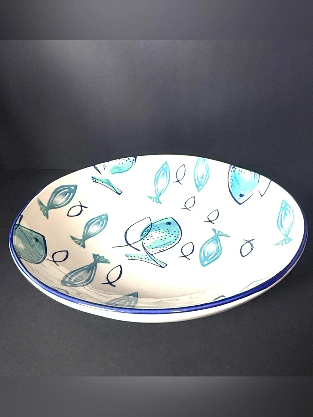 Papart Ceramic Fish Nautical Serving Pasta Bowl Hand painted 11 3/4 inch Jesus